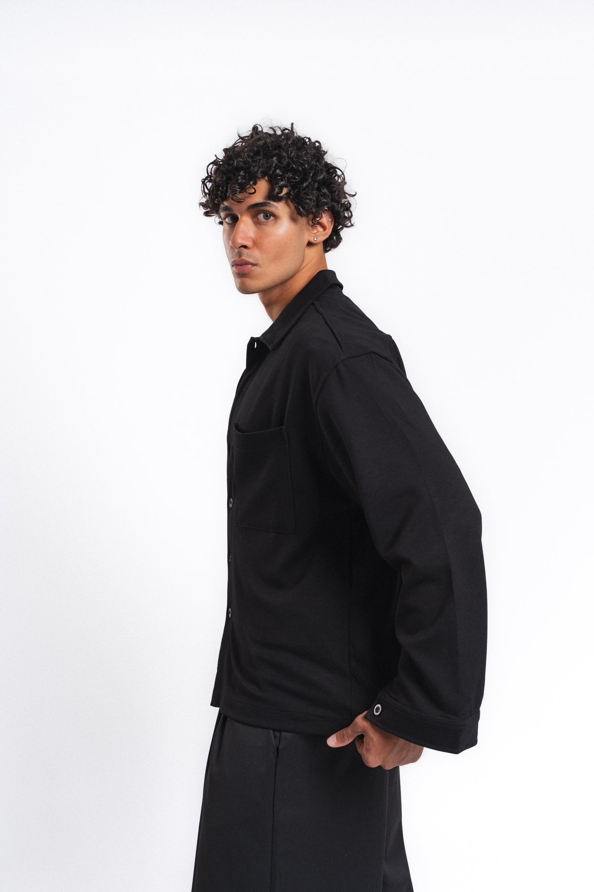 Flow Çift Cep Rahat Kesim Overshirt Gömlek Siyah
