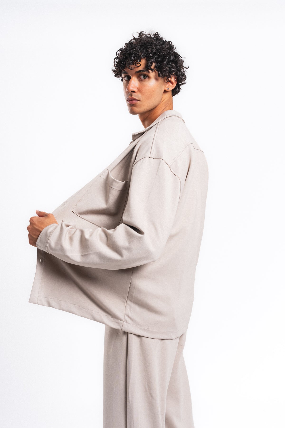 Flow Çift Cep Rahat Kesim Overshirt Gömlek Taş