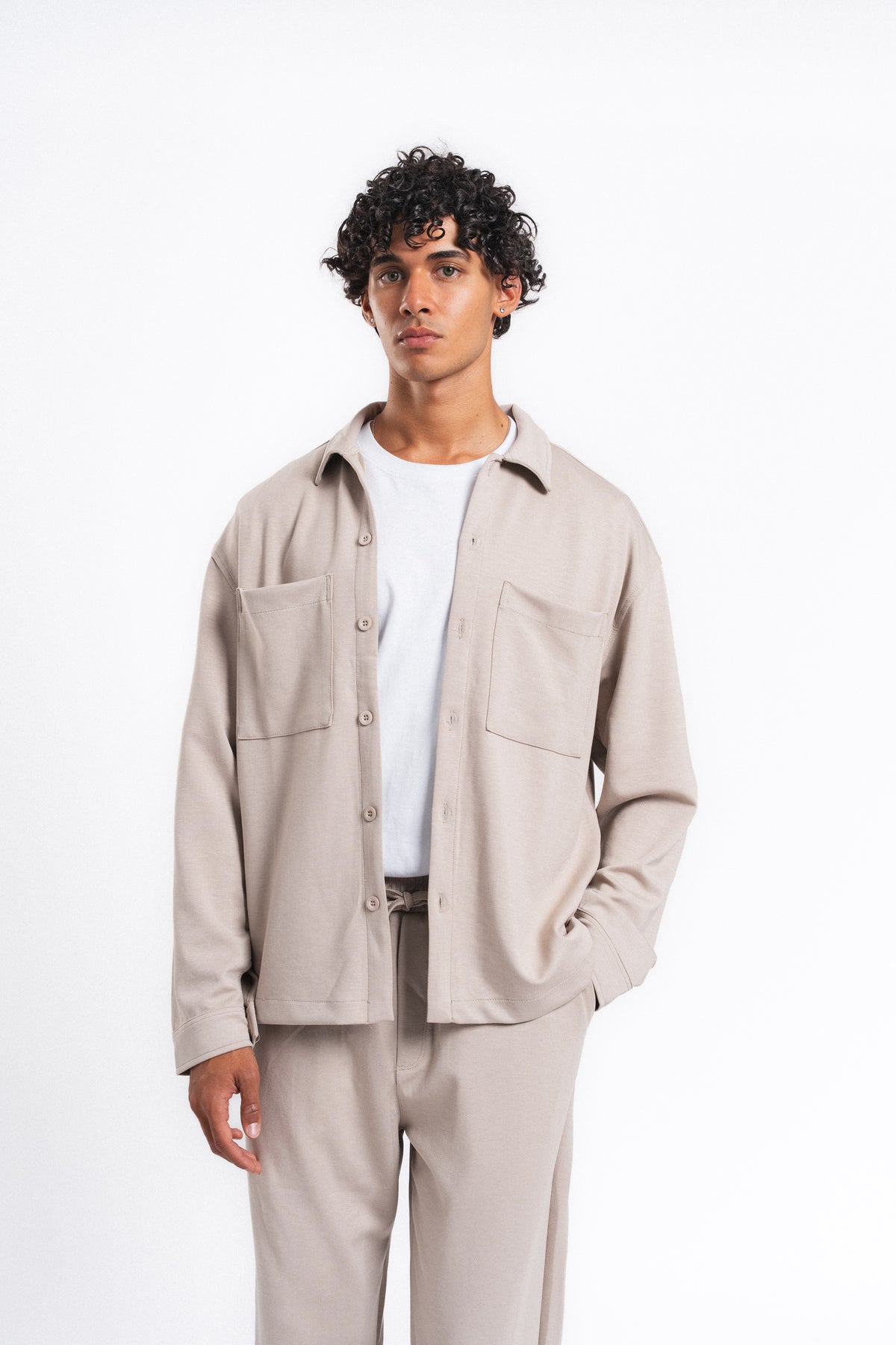 Flow Çift Cep Rahat Kesim Overshirt Gömlek Taş