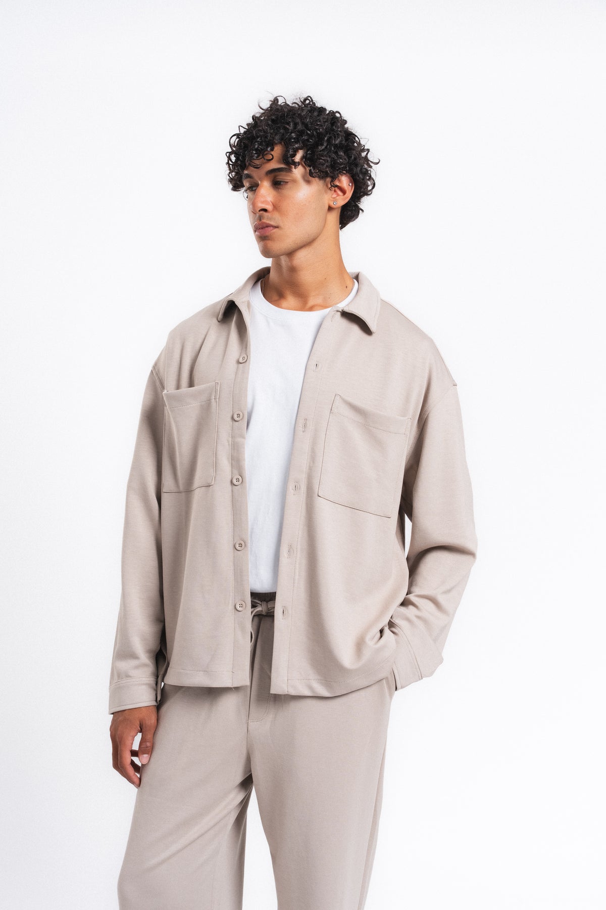 Flow Çift Cep Rahat Kesim Overshirt Gömlek Taş