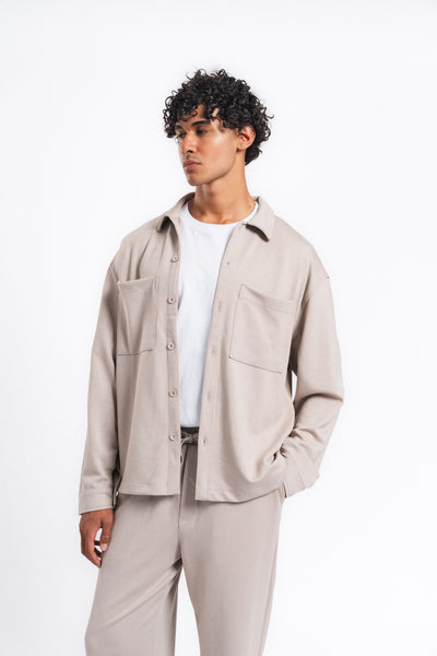 Flow Çift Cep Rahat Kesim Overshirt Gömlek Taş