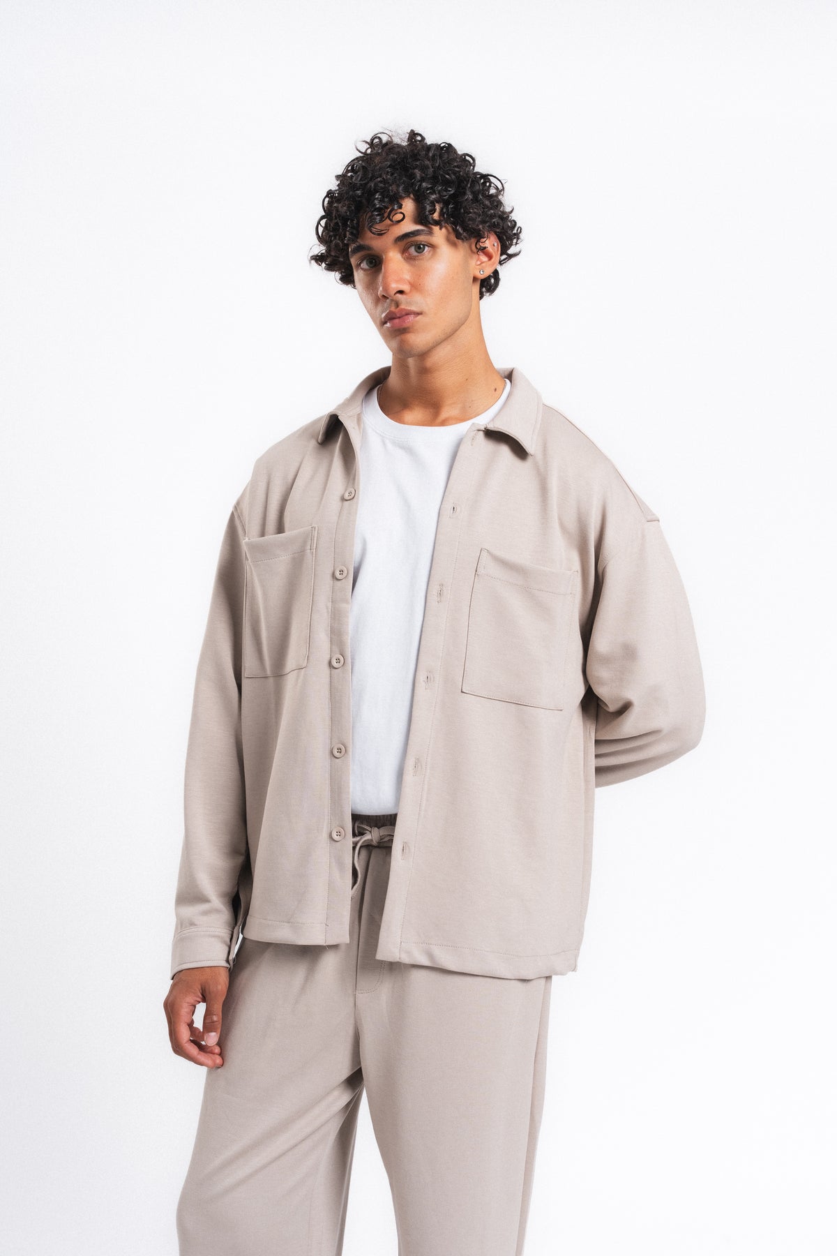 Flow Çift Cep Rahat Kesim Overshirt Gömlek Taş