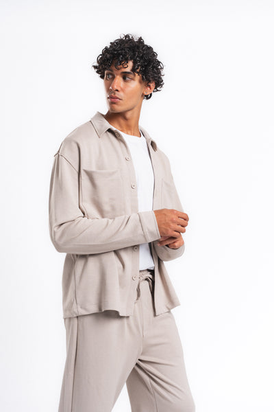 Flow Çift Cep Rahat Kesim Overshirt Gömlek Taş