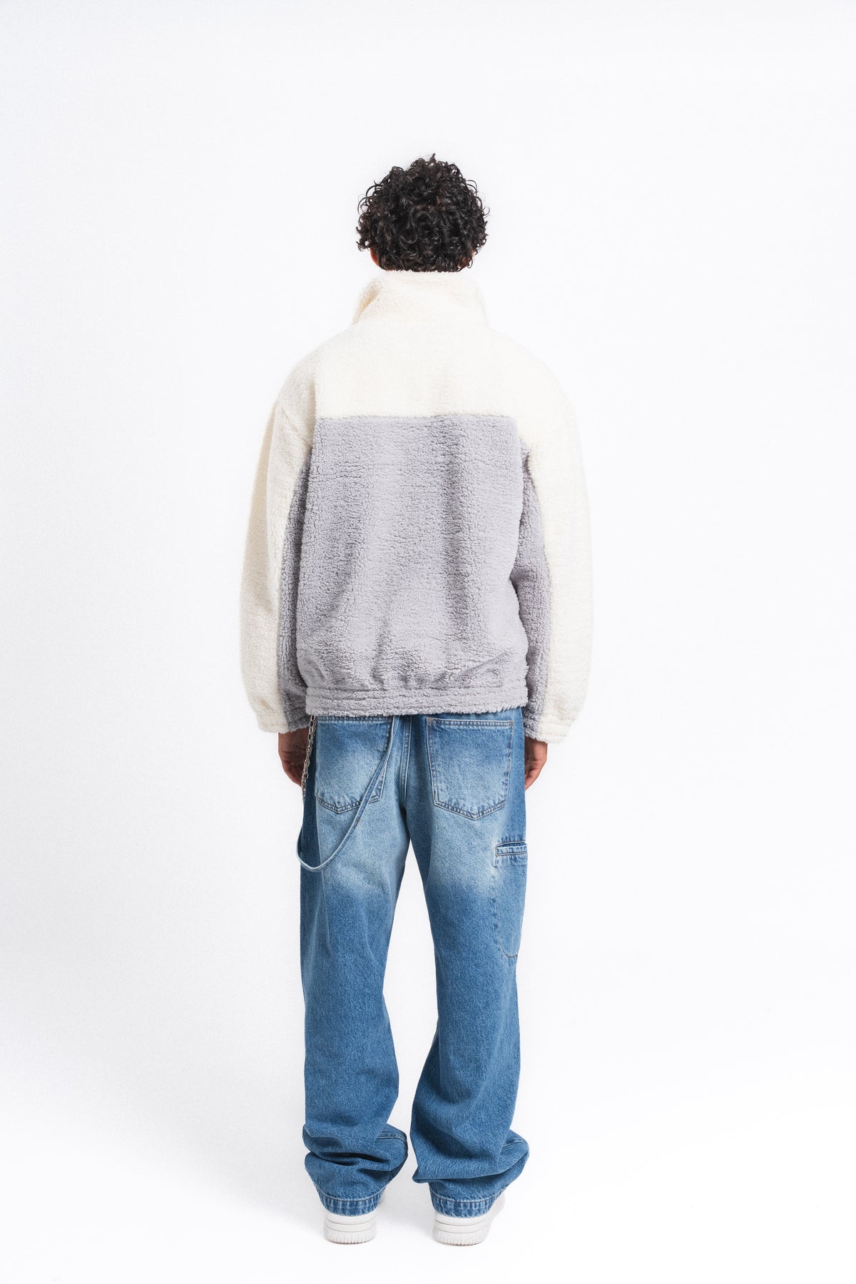 Nordic Renk Bloklu Peluş Sweatshirt Gri