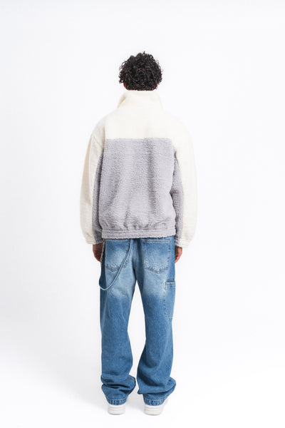 Nordic Renk Bloklu Peluş Sweatshirt Gri