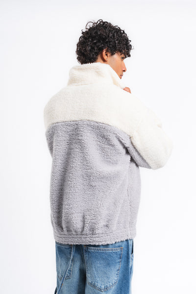 Nordic Renk Bloklu Peluş Sweatshirt Gri