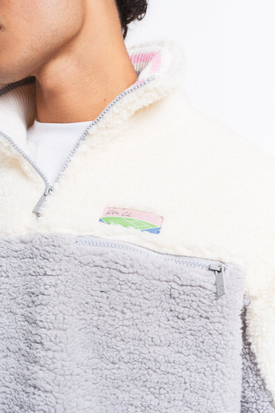 Nordic Renk Bloklu Peluş Sweatshirt Gri