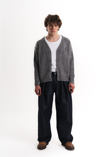 Oversize V Yaka Şardonlu Hırka - Antrasit