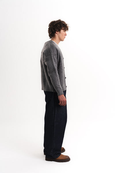 Oversize V Yaka Şardonlu Hırka - Antrasit