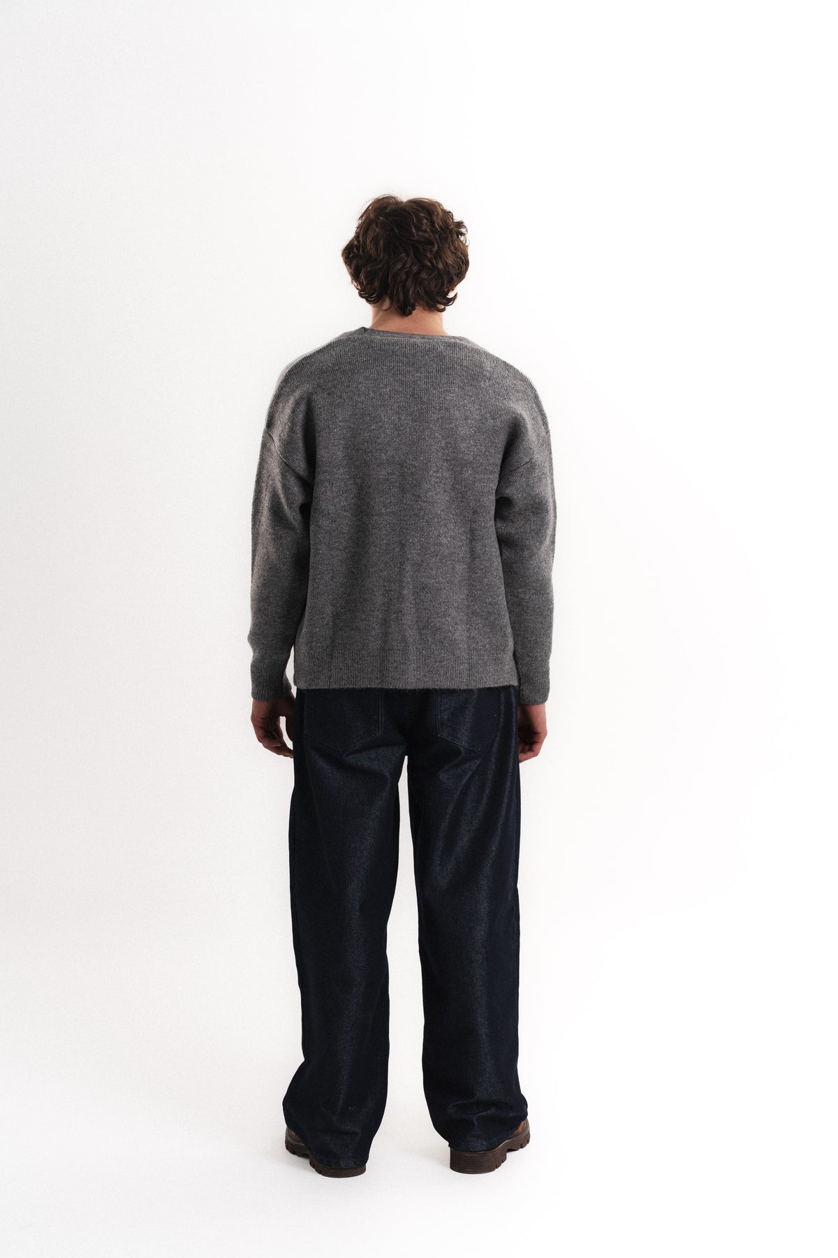 Oversize V Yaka Şardonlu Hırka - Antrasit