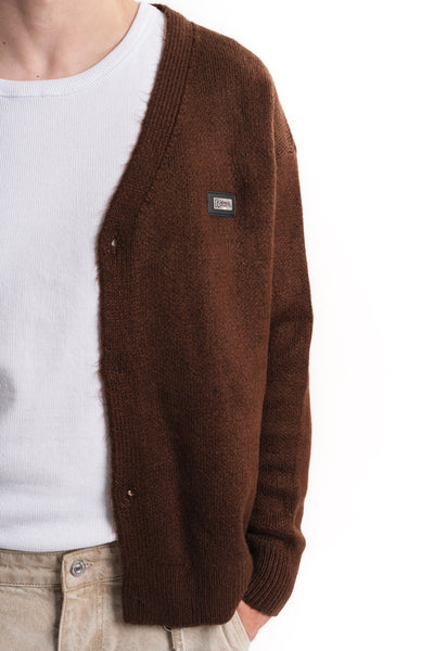 Oversize V Yaka Şardonlu Hırka - Kahverengi