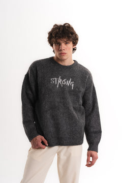 Oversize Bisiklet Yaka Triko Antrasit