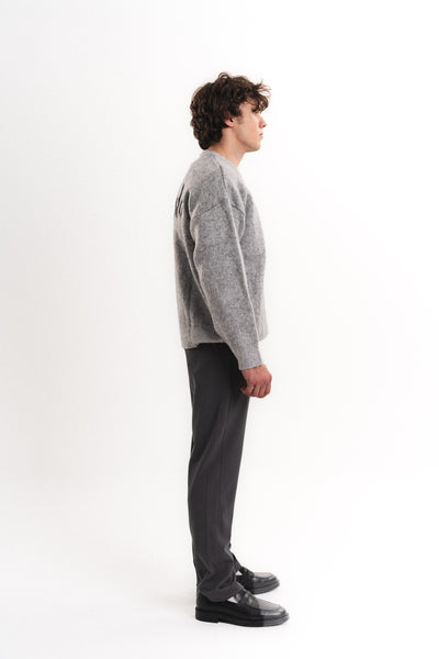 Oversize Bisiklet Yaka Triko Gri