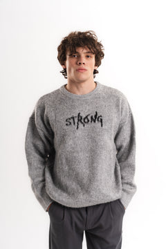 Oversize Bisiklet Yaka Triko Gri
