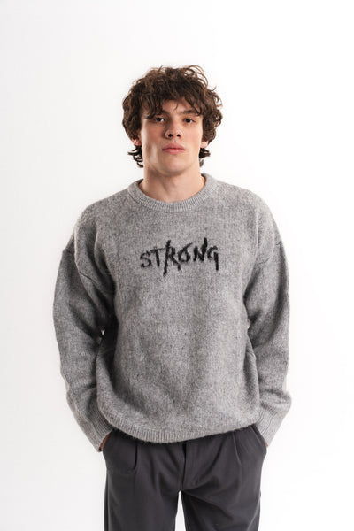 Oversize Bisiklet Yaka Triko Gri