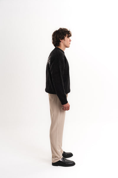 Oversize Bisiklet Yaka Triko Siyah