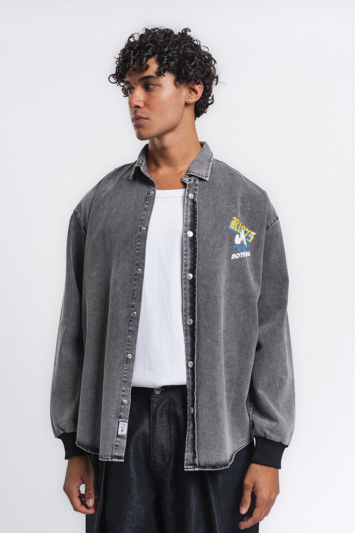 Canvas Baskılı Denim Gömlek Antrasit ürün görseli 3