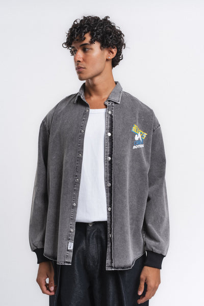 Canvas Baskılı Denim Gömlek Antrasit ürün görseli 3