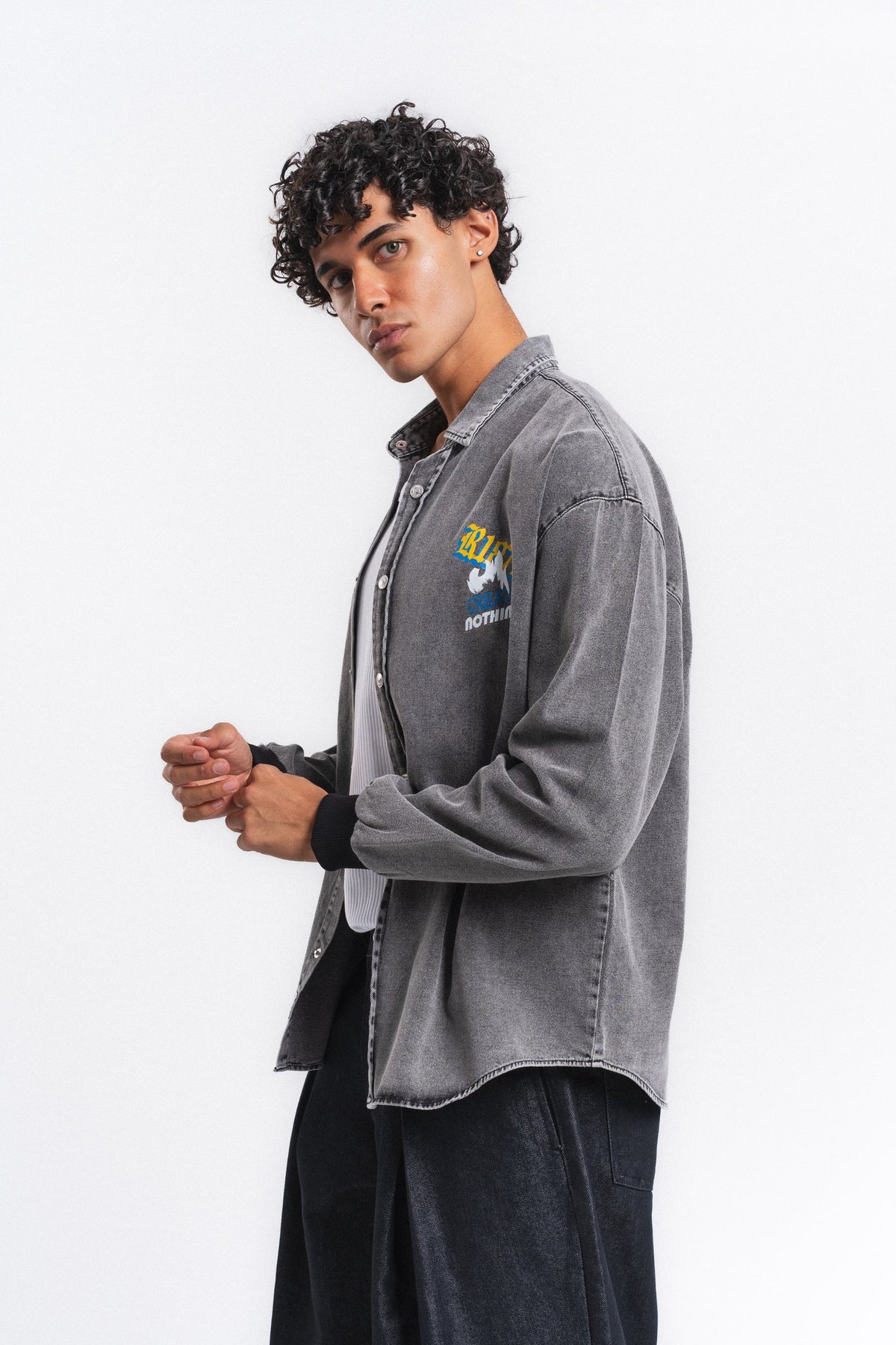Canvas Baskılı Denim Gömlek Antrasit ürün görseli 4