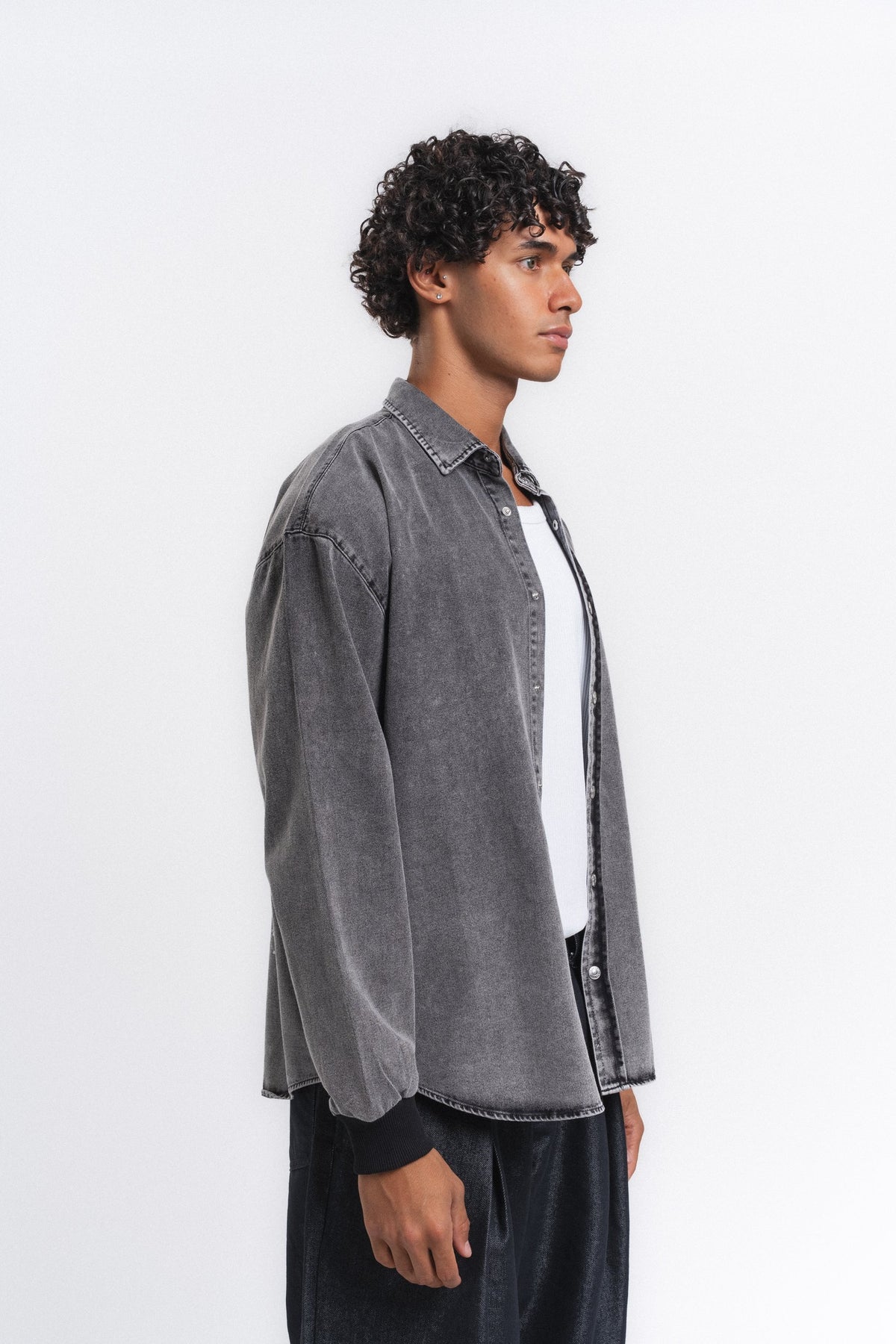 Canvas Baskılı Denim Gömlek Antrasit ürün görseli 5