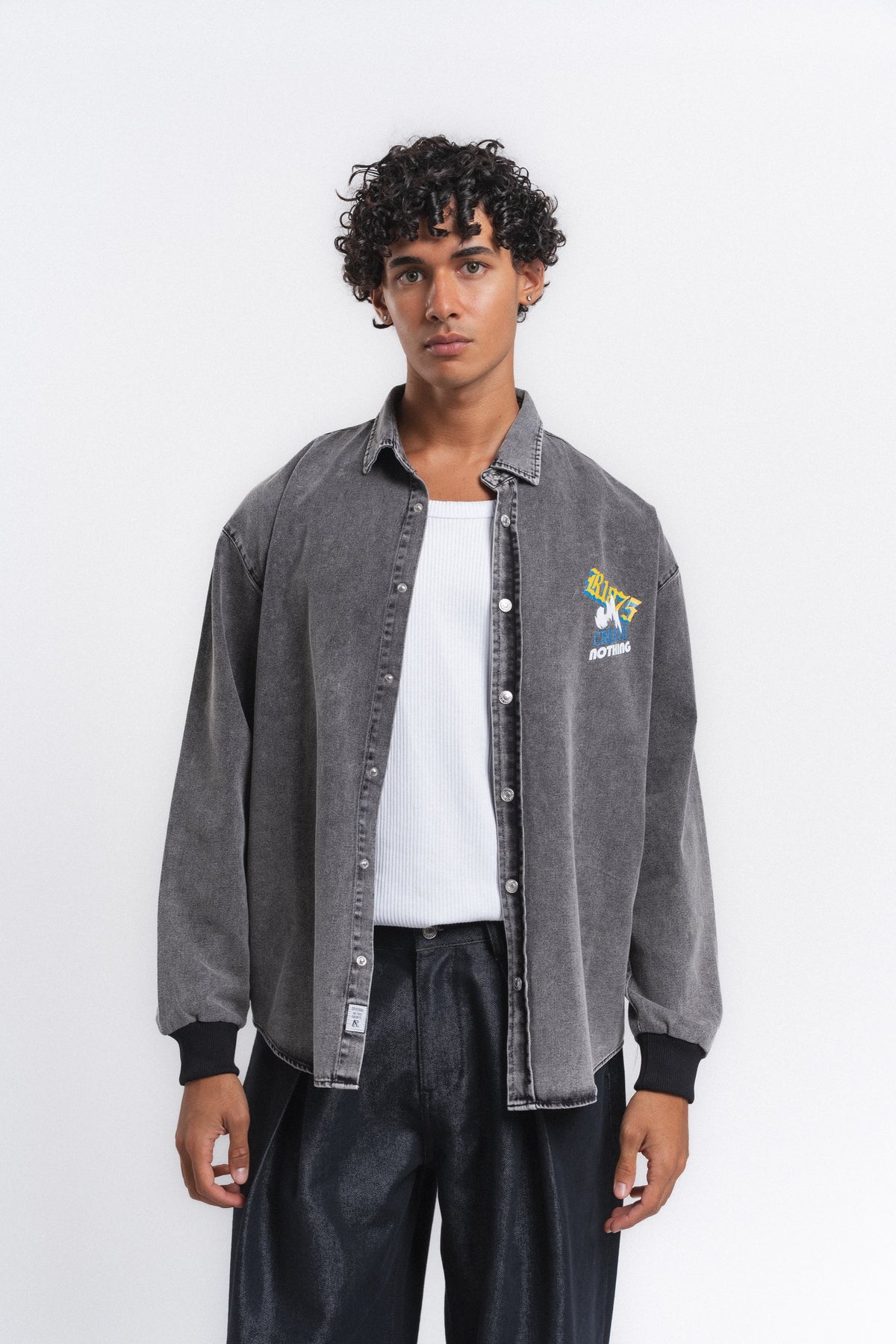 Canvas Baskılı Denim Gömlek Antrasit ürün görseli 6