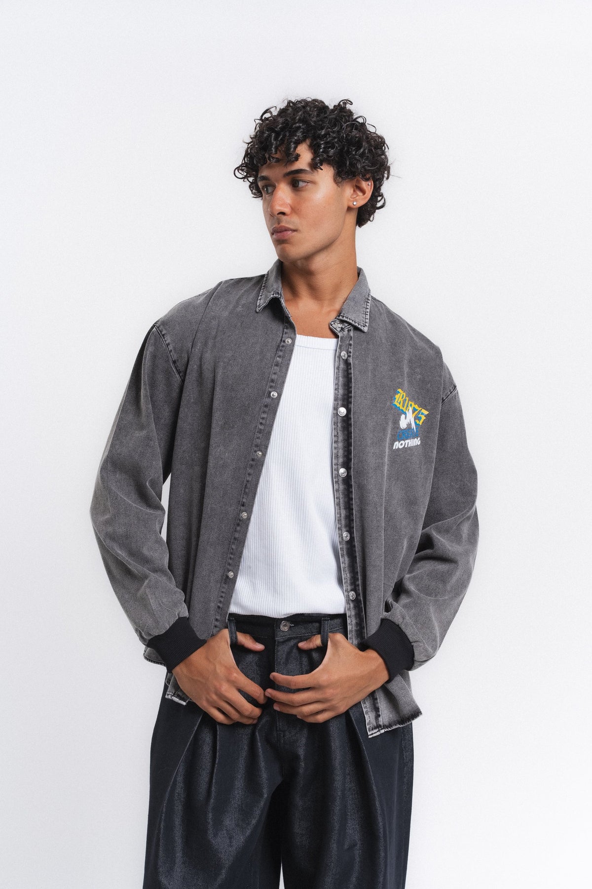 Canvas Baskılı Denim Gömlek Antrasit ürün görseli 8