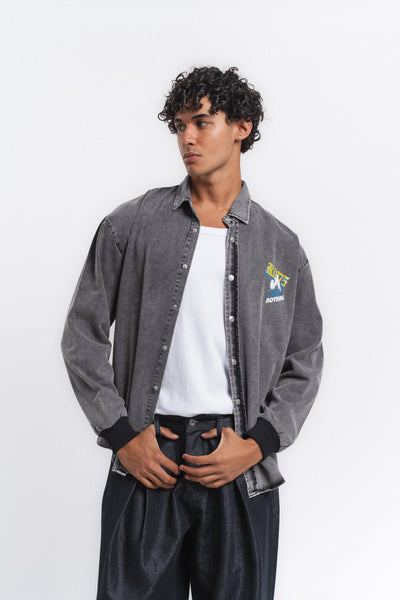 Canvas Baskılı Denim Gömlek Antrasit ürün görseli 8