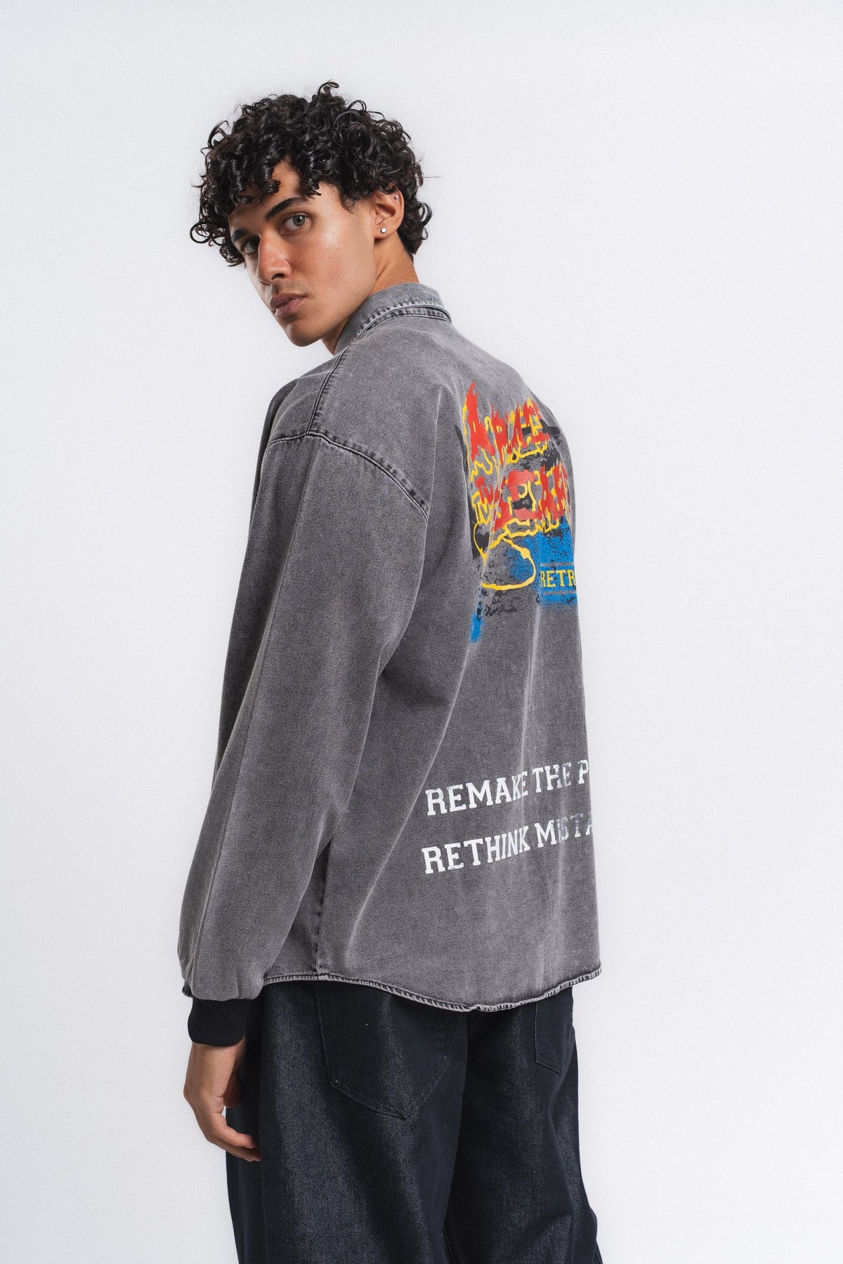 Canvas Baskılı Denim Gömlek Antrasit ürün görseli 10