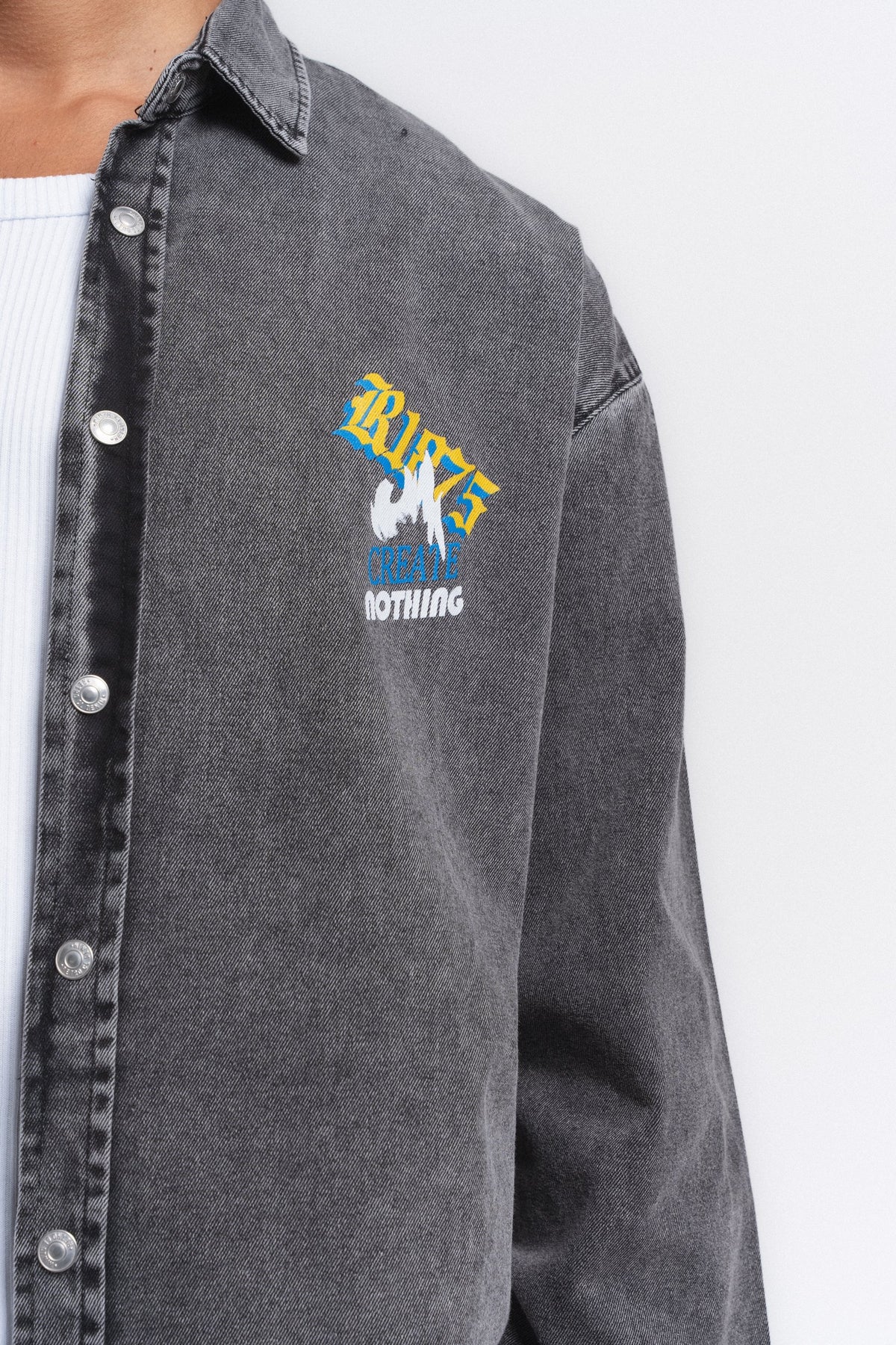 Canvas Baskılı Denim Gömlek Antrasit ürün görseli 15