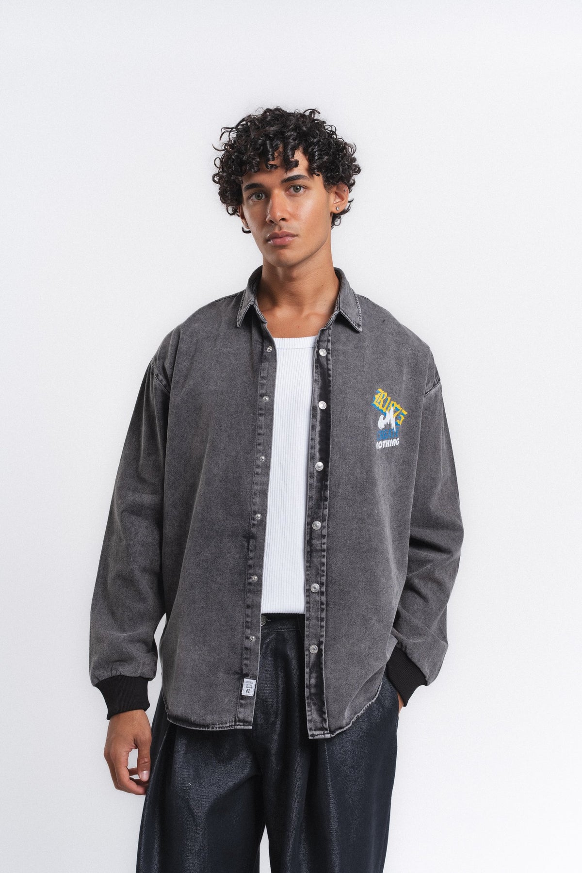 Canvas Baskılı Denim Gömlek Antrasit ürün görseli 21