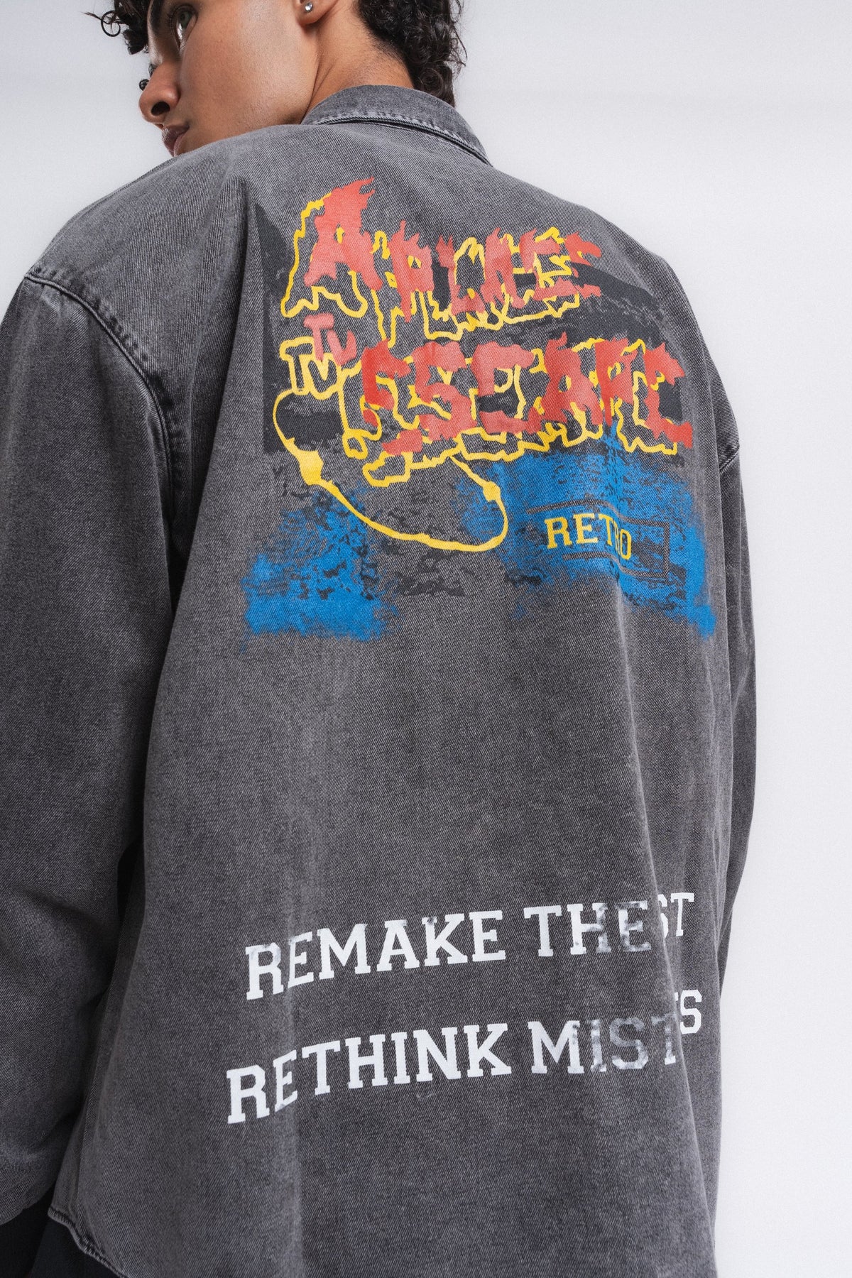 Canvas Baskılı Denim Gömlek Antrasit ürün görseli 22