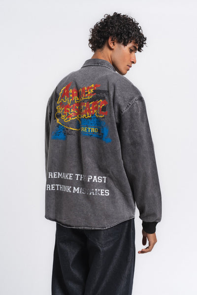 Canvas Baskılı Denim Gömlek Antrasit ürün görseli 23