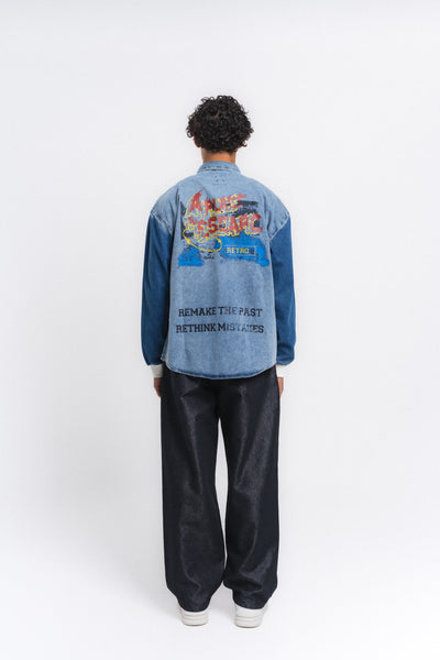 Canvas Baskılı Denim Gömlek Mavi ürün görseli 5