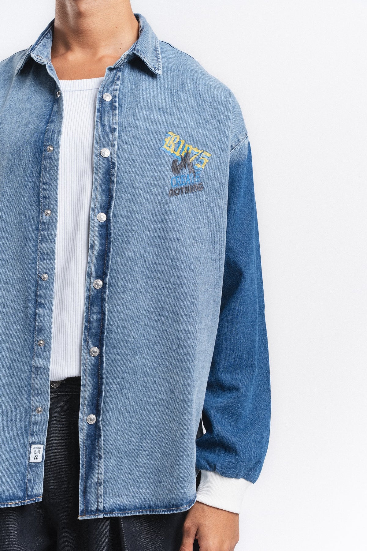 Canvas Baskılı Denim Gömlek Mavi ürün görseli 8