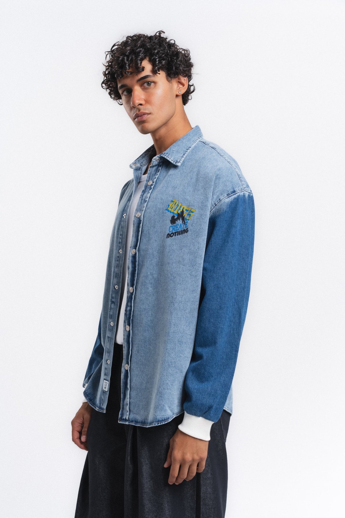 Canvas Baskılı Denim Gömlek Mavi ürün görseli 9