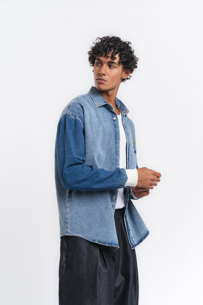 Canvas Baskılı Denim Gömlek Mavi ürün görseli 11