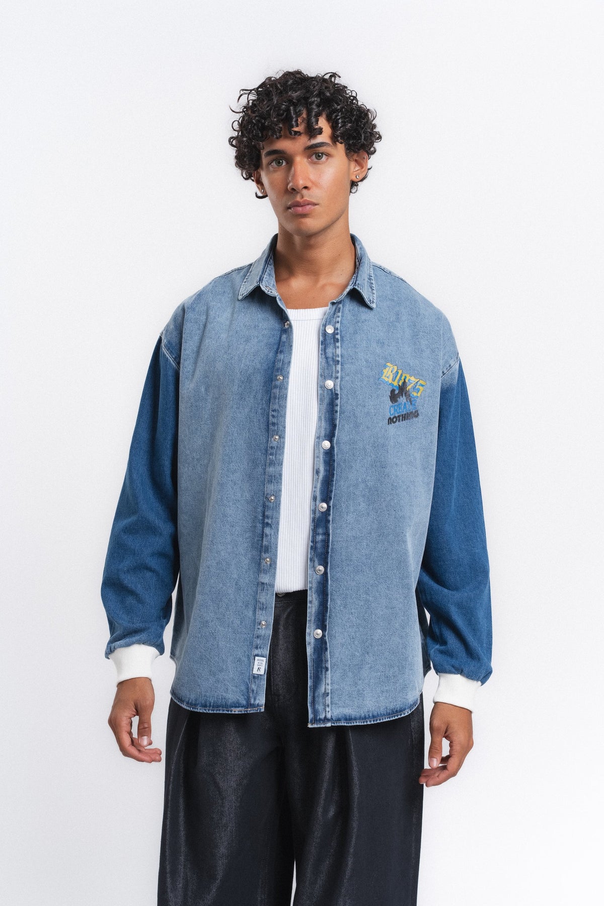 Canvas Baskılı Denim Gömlek Mavi ürün görseli 12