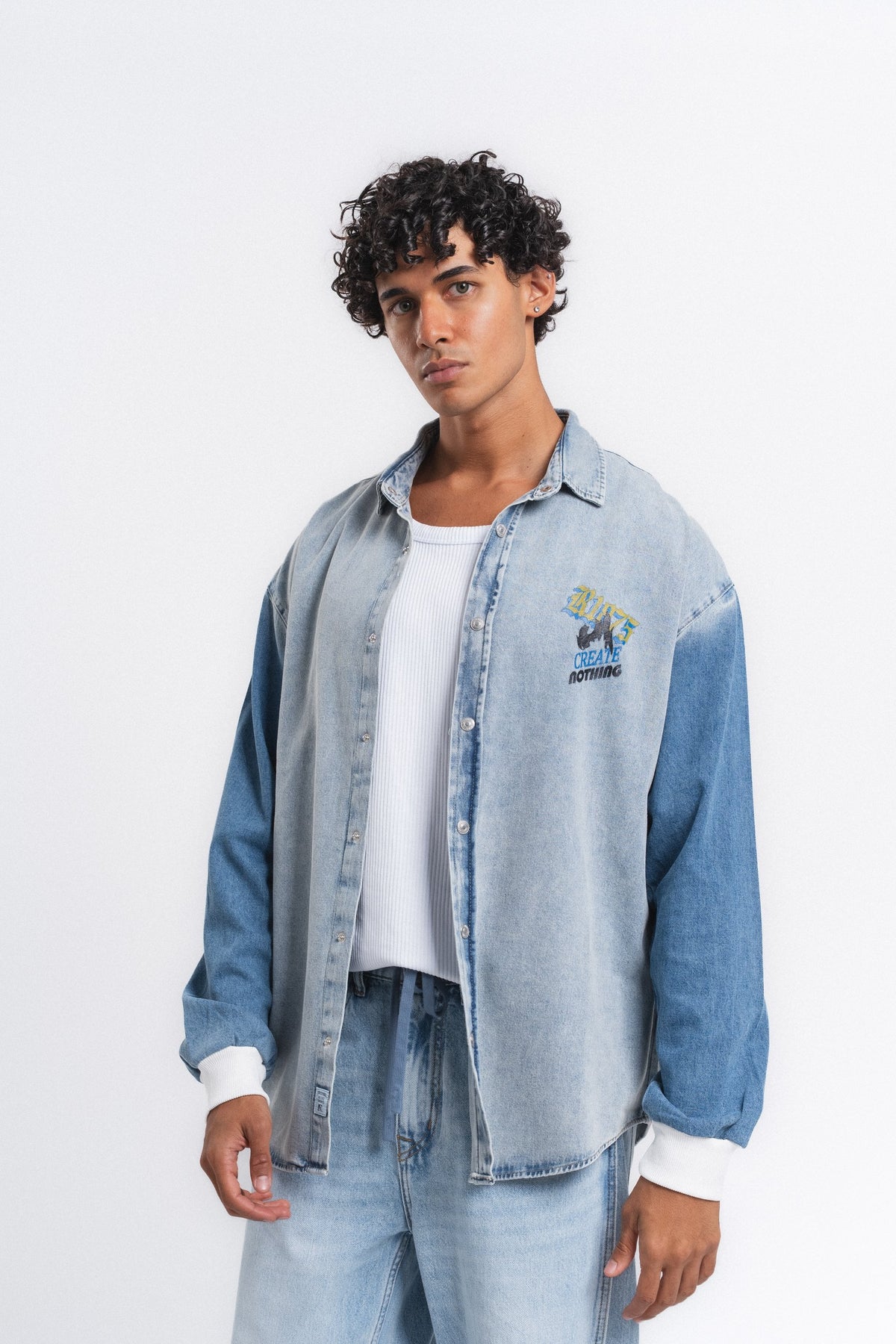 Canvas Baskılı Denim Gömlek Mavi ürün görseli 17