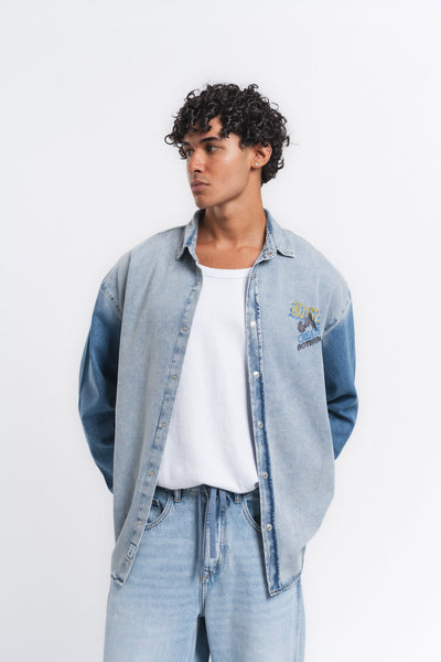 Canvas Baskılı Denim Gömlek Mavi ürün görseli 19