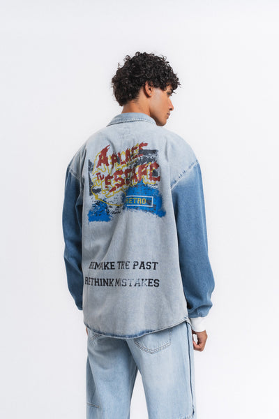 Canvas Baskılı Denim Gömlek Mavi ürün görseli 22