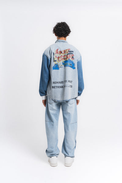 Canvas Baskılı Denim Gömlek Mavi ürün görseli 25