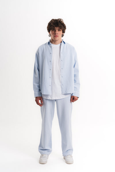 Oversize Gabardin Gömlek - Açık Mavi
