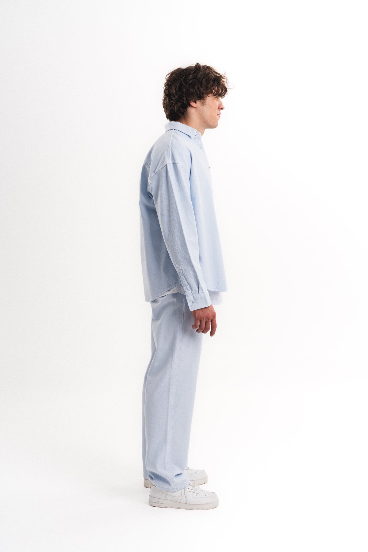 Oversize Gabardin Gömlek - Açık Mavi