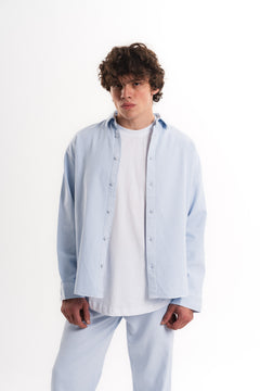 Oversize Gabardin Gömlek - Açık Mavi