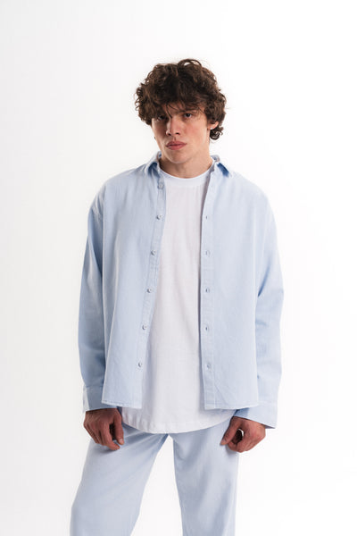 Oversize Gabardin Gömlek - Açık Mavi