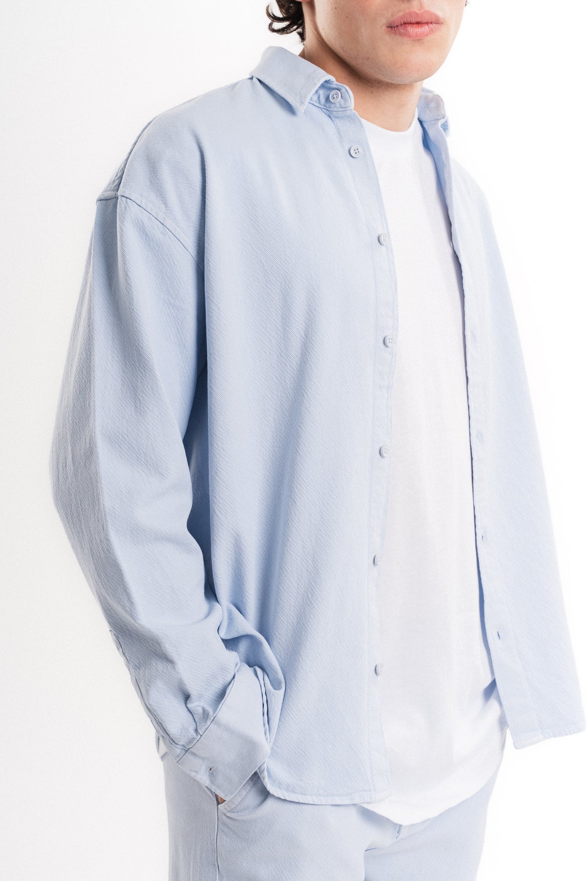 Oversize Gabardin Gömlek - Açık Mavi