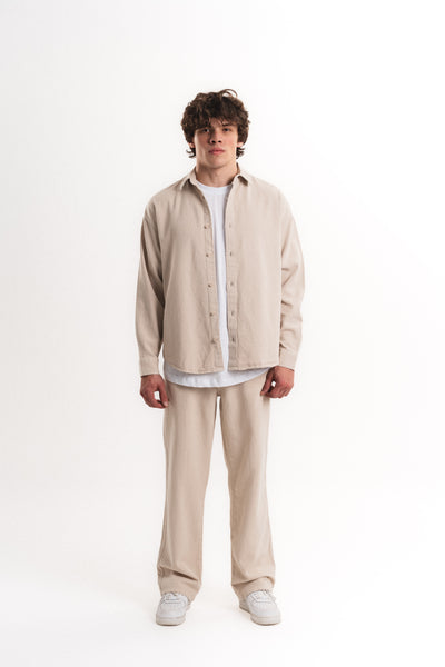 Oversize Gabardin Gömlek - Bej