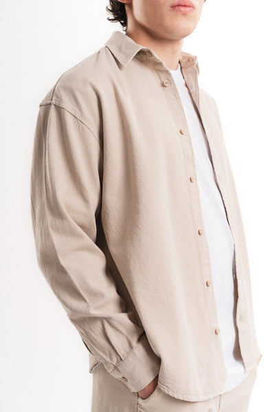 Oversize Gabardin Gömlek - Bej