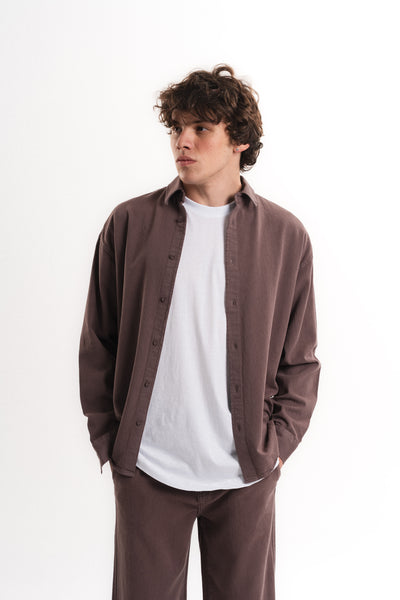Oversize Gabardin Gömlek - Kahverengi