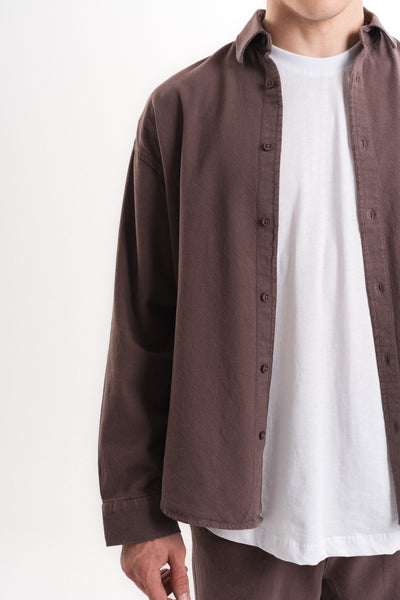 Oversize Gabardin Gömlek - Kahverengi